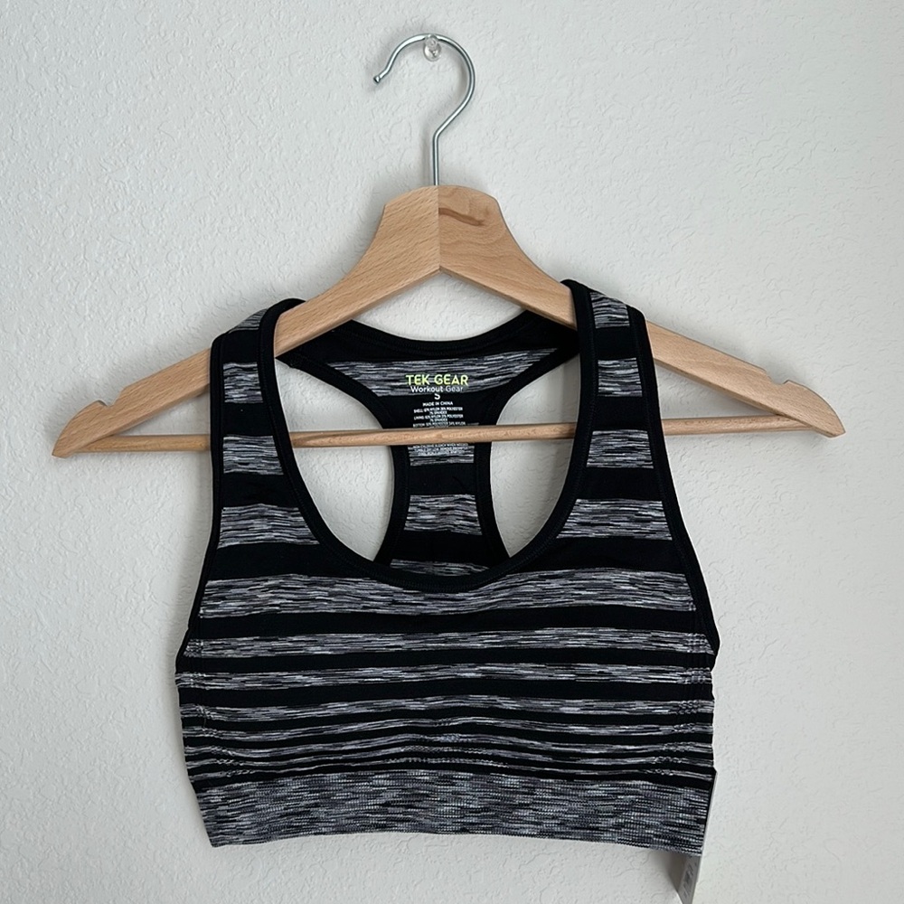 Tek Gear Black and Gray Striped Sports Bra